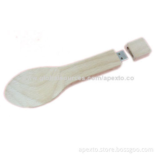Wooden Spoon USB Flash Drive with 1 or 2GB Capacity, Customized Logo Printing or Engraving